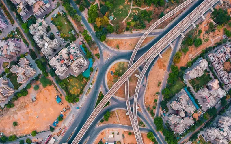 Aerial view showing DLF Aureva connectivity